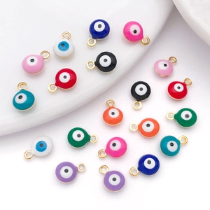 6mm colorful evil eye charms in gold plated stainless steel for DIY necklace jewelry making
