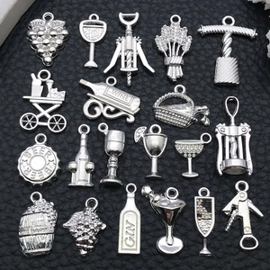 Vintage Alloy Wine Theme Charms Grapes Wine Cup Bottle Corkscrew Pendants For DIY Necklace Bracelet Jewelry Making Accessories