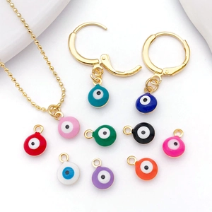 6mm evil eye jewelry set with gold plated necklace, earrings and colorful pendants