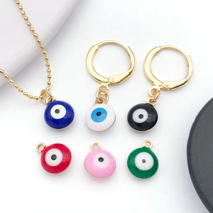 8mm Evil Eye jewelry set with gold necklace earrings and colorful enamel charms