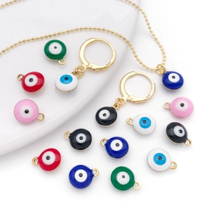 Gold stainless steel evil eye pendant set with colorful enamel charms and necklace