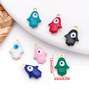Colorful Hamsa Hand and Evil Eye charms in seven enamel colors for DIY jewelry making