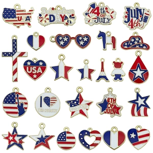 Patriotic US Independence Day Charms American Flag Enamel Dripping Zinc Alloy Pendants For DIY Earring Necklace Keychain Making Accessories