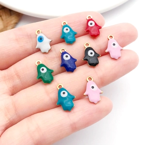Enamel Hamsa Hand charms with evil eye detail in various colors for jewelry making