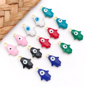 Colorful enamel Hamsa Hand and Evil Eye pendants for DIY jewelry making in multiple colors