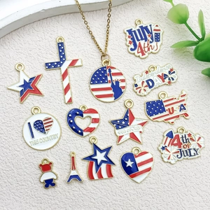 Independence Day USA flag enamel charm pendants set and gold chain necklace