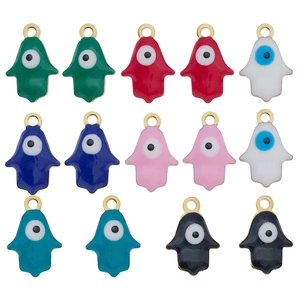 Colorful Hamsa Hand and Evil Eye enamel pendants for DIY necklace jewelry making