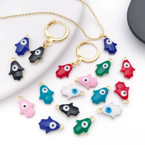 Hamsa Hand evil eye pendants in colorful enamel finishes for DIY jewelry making