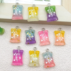 Set of 10 colorful resin candy pendants with glitter and Sweet print for DIY jewelry