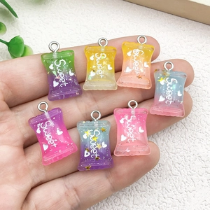 Set of 7 colorful resin candy charms with glitter and Sweet print for DIY jewelry