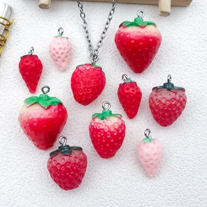 3D resin strawberry charms in various colors for DIY jewelry necklaces and earrings