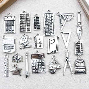 Antique silver stationery alloy charms set for DIY jewelry and school accessories