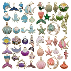 Ocean Theme Zinc Alloy Enamel Charms For Jewelry Making DIY Marine Animal Starfish Shell Dolphin Mermaid Pendants Findings