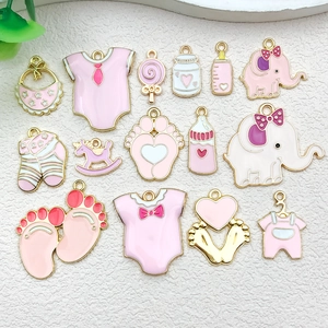 Dijes de Tema de Bebé de Aleación de Zinc Esmaltada DIY Elefante Biberón Huella Colgantes para Creación de Joyas Collar Pendiente Artesanía