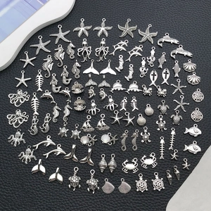 Antique silver ocean theme alloy charms set including starfish and seahorse for DIY jewelry