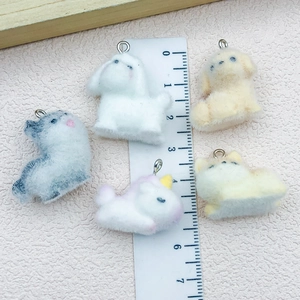 Five colorful 3D flocked mini puppy and unicorn pendants for DIY keychains and jewelry