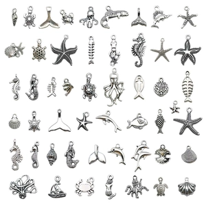 Antique silver ocean theme alloy charms collection with seahorse and starfish for DIY