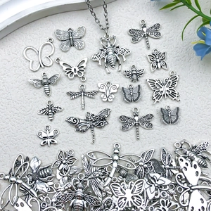 Vintage silver alloy butterfly bee pendants for handmade jewelry and DIY necklaces