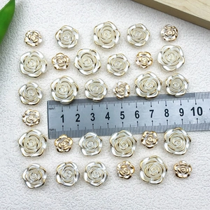 White rose flower beads with gold edges for DIY jewelry making in various sizes