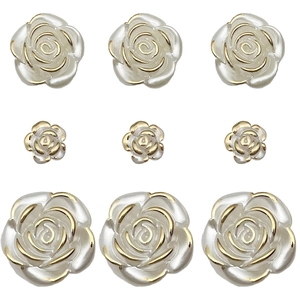 Vintage pearl white camellia rose charms with gold trim for DIY jewelry making