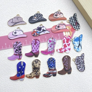 Set mit Western-Cowboystiefel- und Hut-Emaille-Anhängern für DIY-Schmuckzubehör