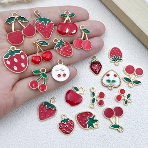 Colorful alloy fruit charms with enamel strawberry and cherry for DIY jewelry making