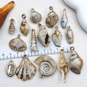 Collectie schelphangers met gouden rand voor DIY-sieraden in diverse natuurlijke vormen