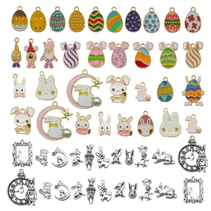 Assorted Easter enamel egg and rabbit alloy pendants for DIY jewelry making and crafts