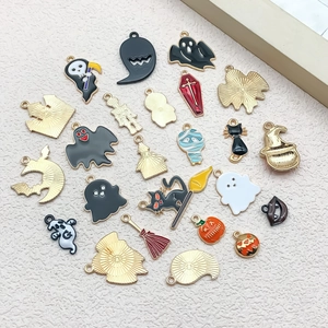 Assorted Halloween enamel charms set including ghost bat and pumpkin for DIY jewelry