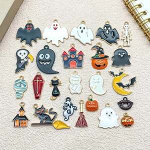 Halloween enamel charm set with ghost pumpkin and bat designs for DIY jewelry making
