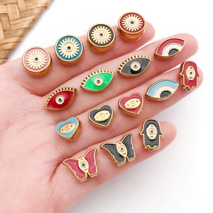 Colorful enamel evil eye and hamsa hand beads in gold finish for DIY jewelry