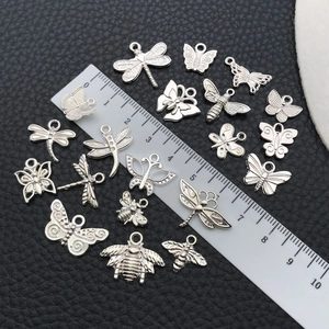 DIY silver insect charms set with butterfly and bee shapes for jewelry making crafts