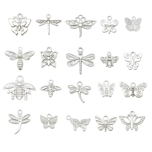 20-piece set of silver alloy insect pendants including bees and butterflies for DIY jewelry