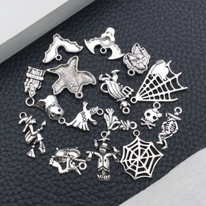 Halloween bedeltjes set van legering met schedel, spook en vleermuis voor DIY sieraden