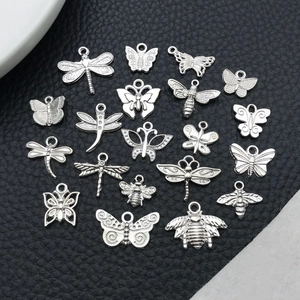 Silver insect pendants set including butterflies and bees for DIY jewelry making