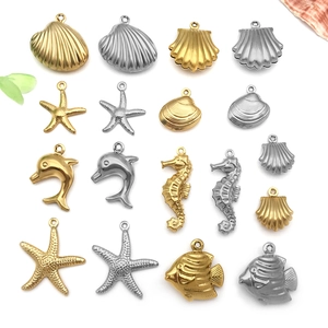 Stainless Steel Marine Life Pendants Scallop Seahorse Starfish Dolphin Shell Charms For DIY Necklace Bracelet Jewelry Making