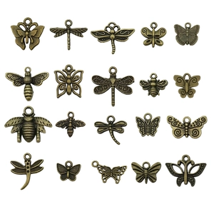 Set de dijes de insectos de bronce vintage con mariposas y libélulas para manualidades DIY