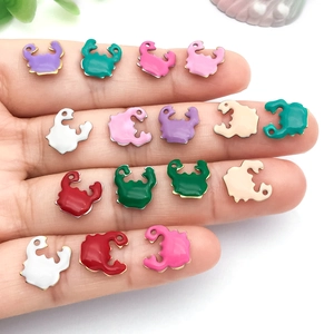 Gold-plated stainless steel crab pendant charms with colorful enamel for DIY jewelry