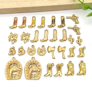 Set de pendentifs bottes de cow-boy et revolver dorés pour la création de bijoux DIY