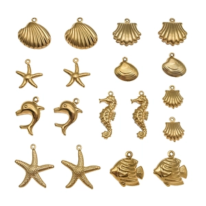 18K gold plated stainless steel hollow ocean sea life charms for DIY jewelry making
