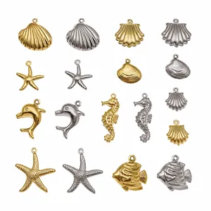 Marine life themed stainless steel pendants in gold and silver for DIY jewelry crafts