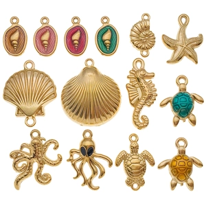 Pendentifs en Acier Inoxydable Série Océan Marine Accessoires Bijoux DIY Poulpe Hippocampe Tortue Coquillage Émail
