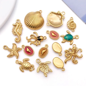 Pendentifs océan assortis en acier doré et émail pour la fabrication de bijoux DIY