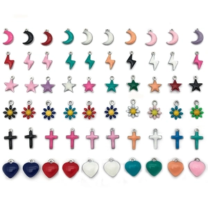 Assorted colorful enamel stainless steel charms including stars, hearts and moon shapes