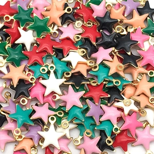 Colorful star-shaped enamel pendants with gold loops for DIY jewelry making and crafts