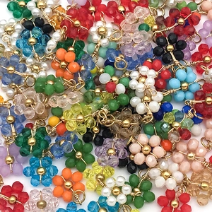 Colorful beaded flower charms with gold wiring and crystal beads for DIY jewelry making
