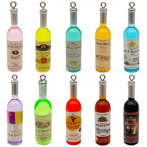 Set di 10 ciondoli a bottiglia di vino in resina colorata con ganci per gioielli DIY