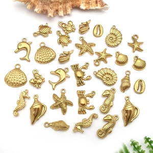 Goldene Ozean-Anhänger aus Edelstahl mit Seepferdchen und Seestern für DIY-Schmucksets