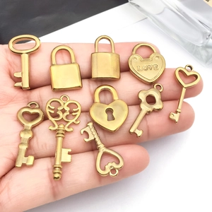 Pendentifs serrure coeur et clé en acier inoxydable doré pour bijoux DIY