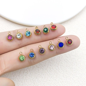 Colorful stainless steel birthstone charms set in gold bezels for DIY jewelry making